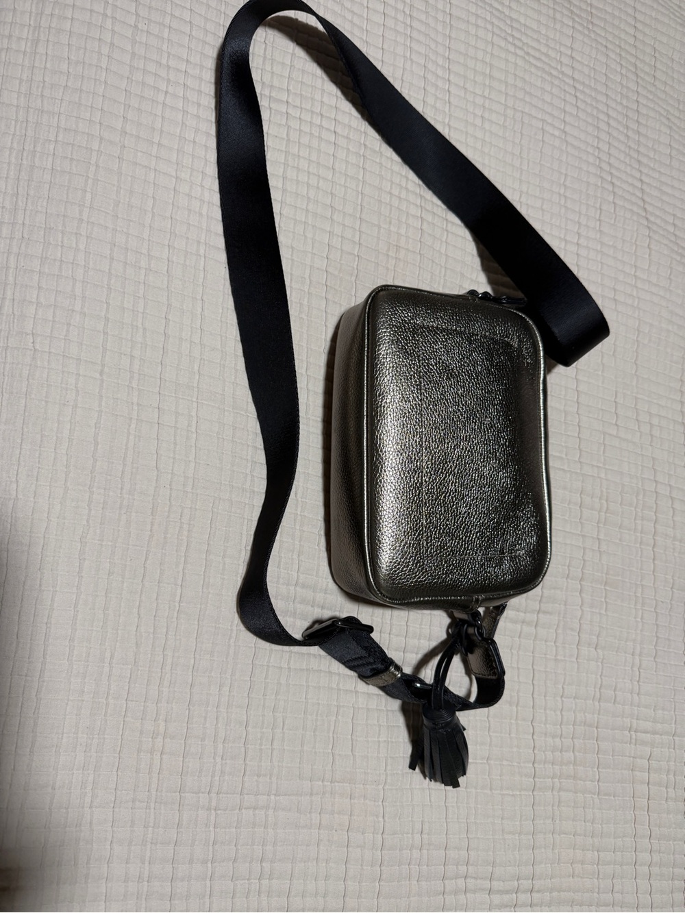 Tous Metallic Bronze Crossbody with Black Strap and Tassel EUC - Picture 4 of 6